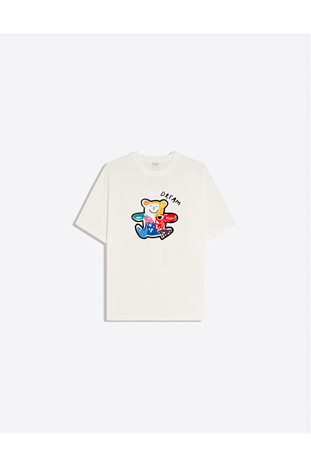 Teddy Dream Printed Crew Neck Oversize Trendy Women's T-Shirt