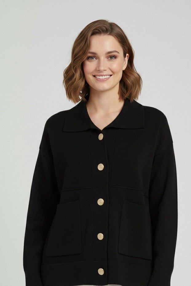 Women's Pocket Detailed Buttoned Knitwear Cardigan Black 25009