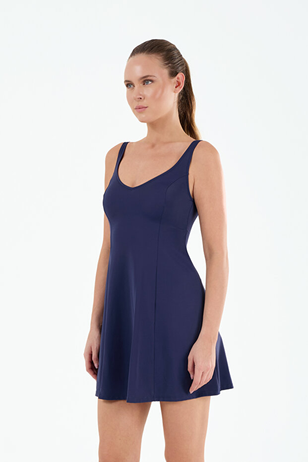 Women's Solid Color Thin Covered Strap V-Neck Slip Bottomed Dress Swimsuit
