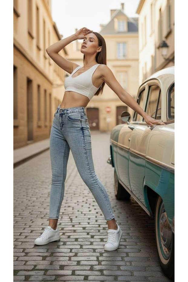 Women's Light Snow Blue Ngbutika Full Lycra High Waist Skinny Jean Pants (Recovery)