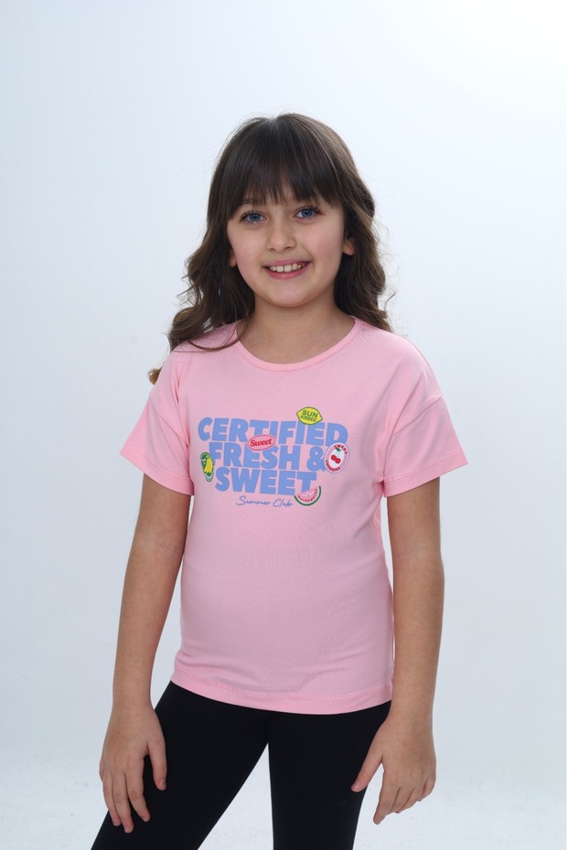 Girl's Crew Neck Drop Shoulder Short Sleeve Printed T-Shirt 24976