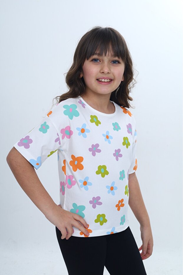 Girl's Crew Neck Short Sleeve Printed T-Shirt 24980