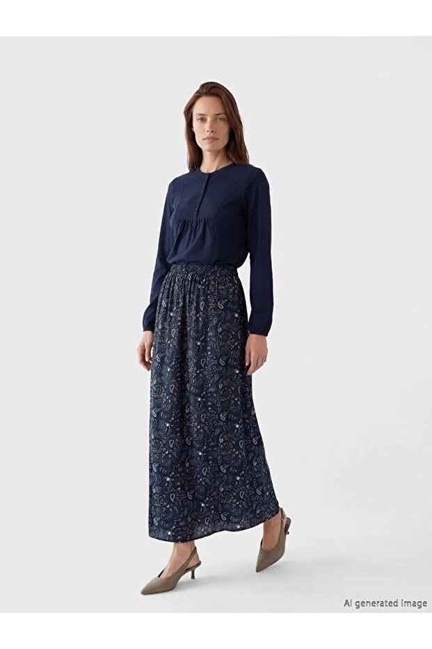 Elastic Waist Patterned Belmando Flared Skirt (S6)