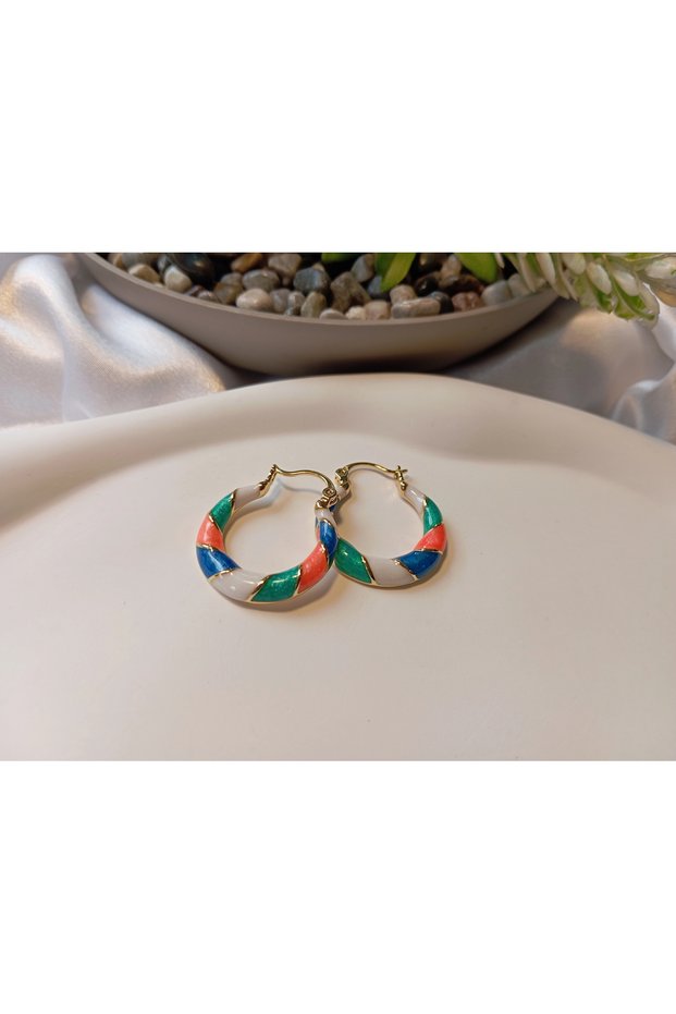 Xuping Gold Plated Colorful Enamel Embroidered Triple Spiral Hoop Earrings (3 cm)
