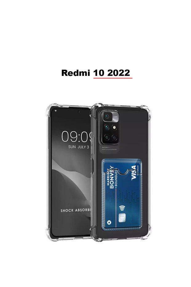 Redmi 10 2022 Compatible Card Holder Wallet Transparent Edge Protected Corners Tank Phone Case