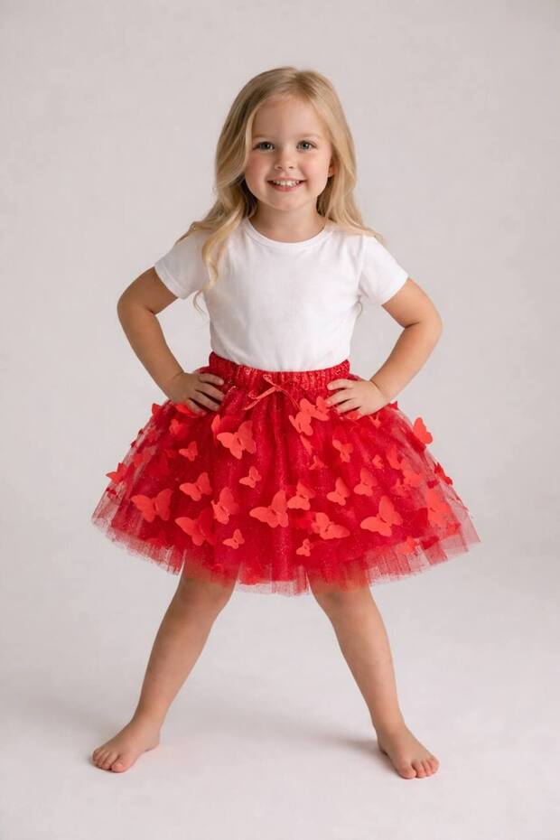 Red Butterfly Fluffy Tutu Skirt