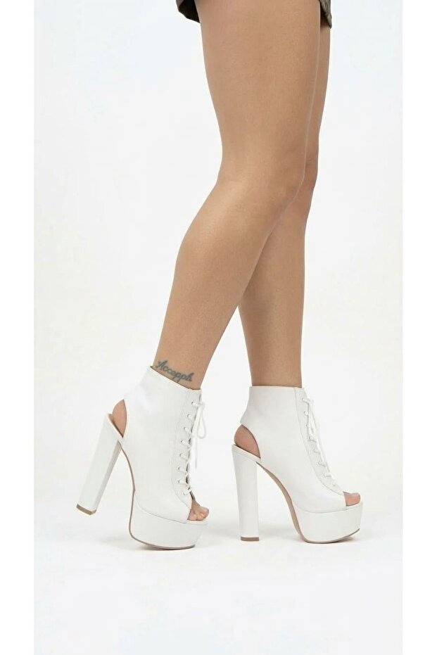 Elara White Patent Leather Platform Open Back Design Women's Shoes
