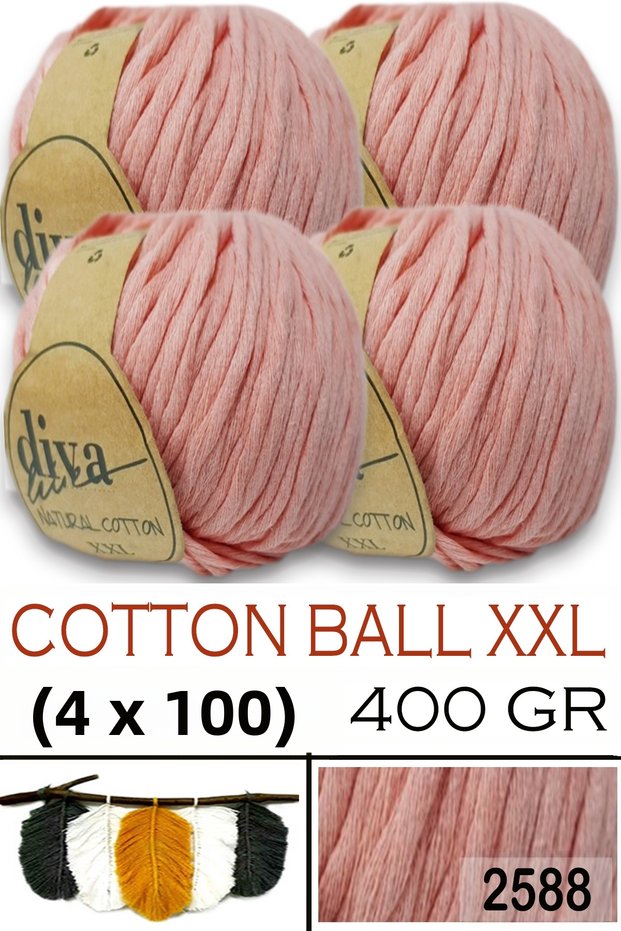 Natural Cotton XXL - 4 mm Compressible Macramé Thread -2588 Yavruağzı (Pack of 4)