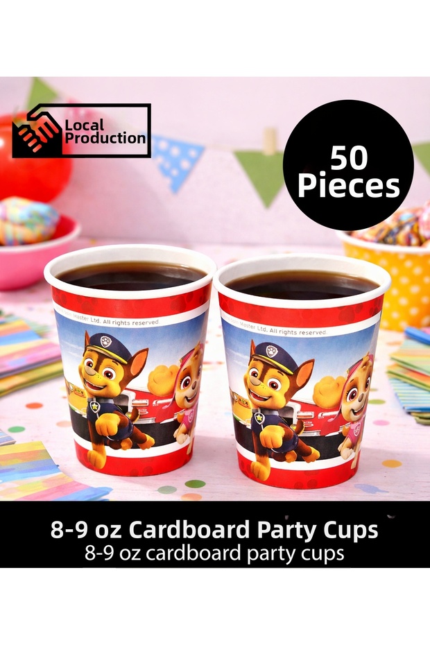 Kidspartim Paw Patrol Chase Themed Paper Cups - Birthday Party Supplies (50 Pieces)