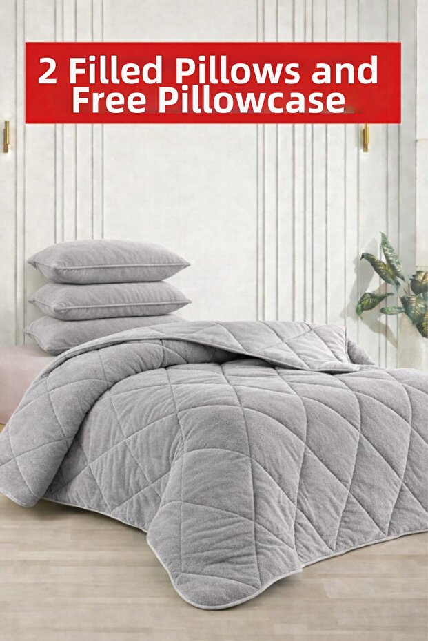 "With a Gift" Double-Sided 195X215 Luxury Welsoft Quilt Gray