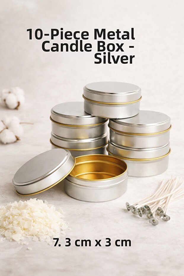 Metal Tin Box - Multi-Purpose Candle, Soap and Gift Preparation Box 7,3X3,1 cm (10 Pieces)