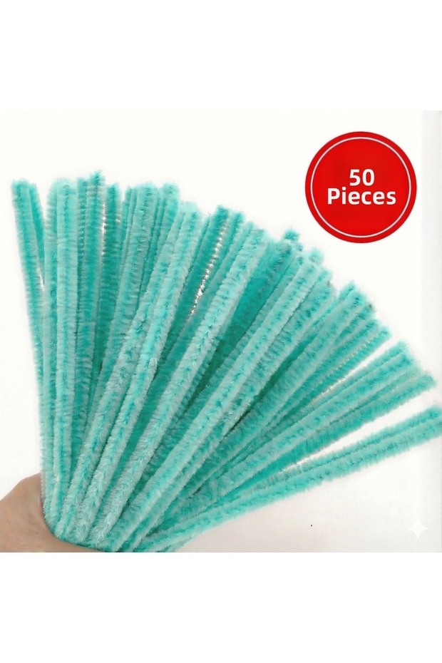 50 Pieces - Water Green Chenille, 30 Cm, Mint Green Fuzzy Wire Suitable for Flower Making
