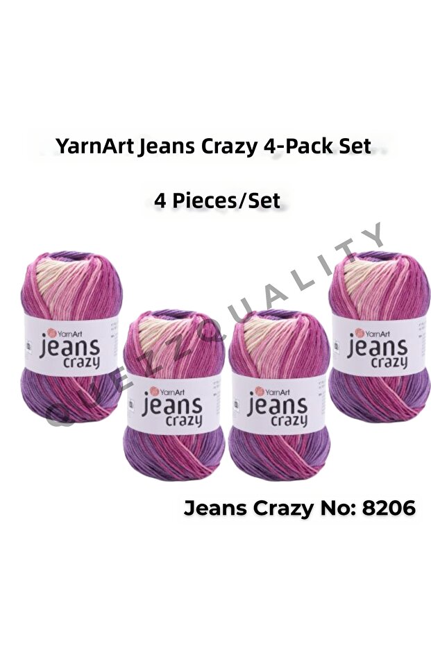 Yarn Art Jeans Crazy Hand Knitting Yarn 8206 Punch Yarn Set of 4
