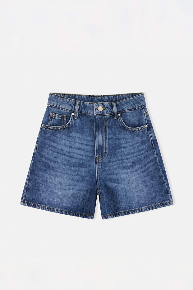 Premium Koyu Mavi Tencel Karışımlı Kumaş City Boy Denim Şort TWOSS26SR00186 - 6