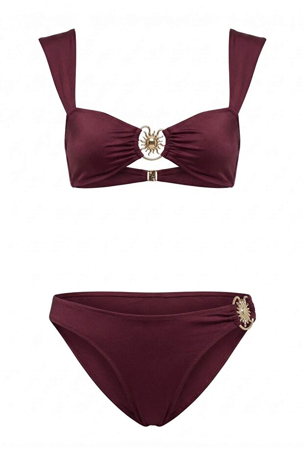Mürdüm Bralette Kaplı Döküm Aksesuarlı Regular Normal Bel Bikini Takımı TBESS25BT00061 - 4
