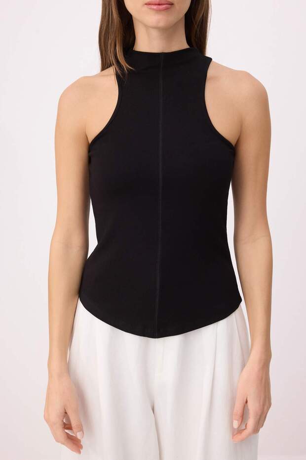Siyah Fitted/Vücuda Oturan Dik Yaka Kolsuz Yumuşak Örme Atlet TWOSS26AL00051 - 3