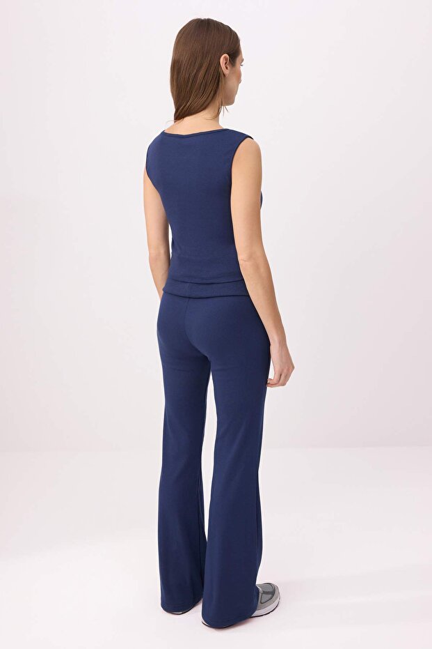 Wardrobe Essentials-Lacivert Fitted/Vücuda Oturan Kolsuz Örme Alt-Üst Takım TWOSS26AU00122 - 4