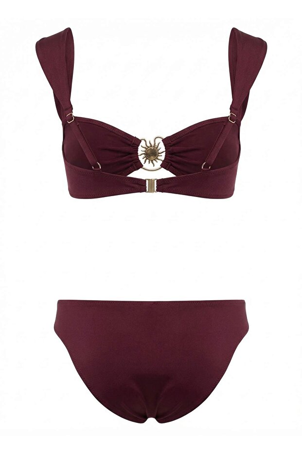 Mürdüm Bralette Kaplı Döküm Aksesuarlı Regular Normal Bel Bikini Takımı TBESS25BT00061 - 5