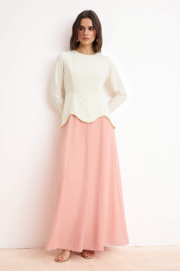 Pembe A-line Kalın Crep Dokuma Tesettür Abiye TCTSS26DB00016 - 2