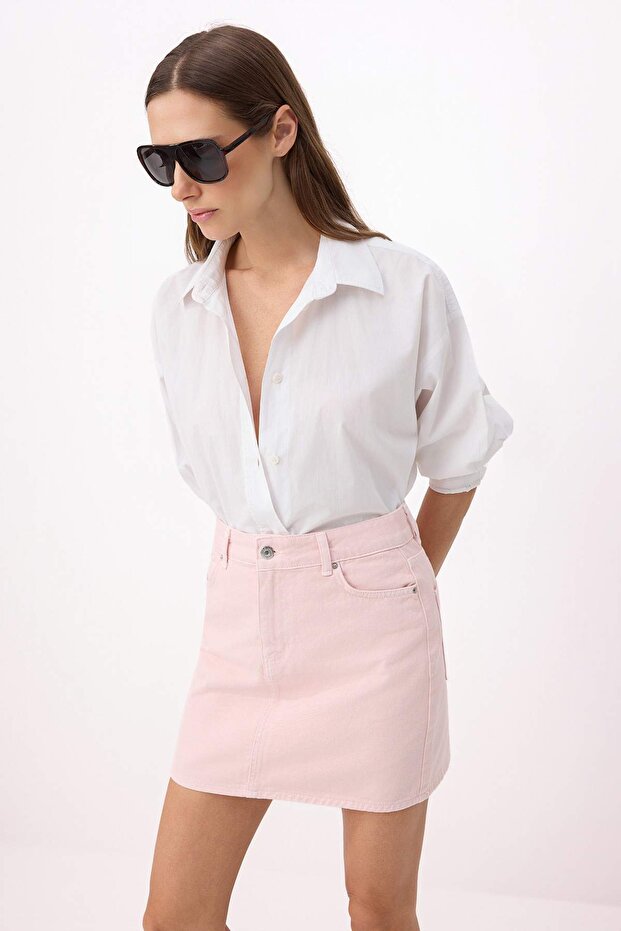 Pembe Mini Denim %100 Pamuklu Etek TWOSS26ET00070 - 2