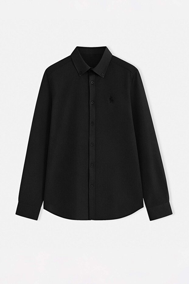 Siyah Normal Kalıp/Regular Fit %100 Pamuk Yazlık Erkek Dokuma Gömlek TMNSS26GO00023 - 5