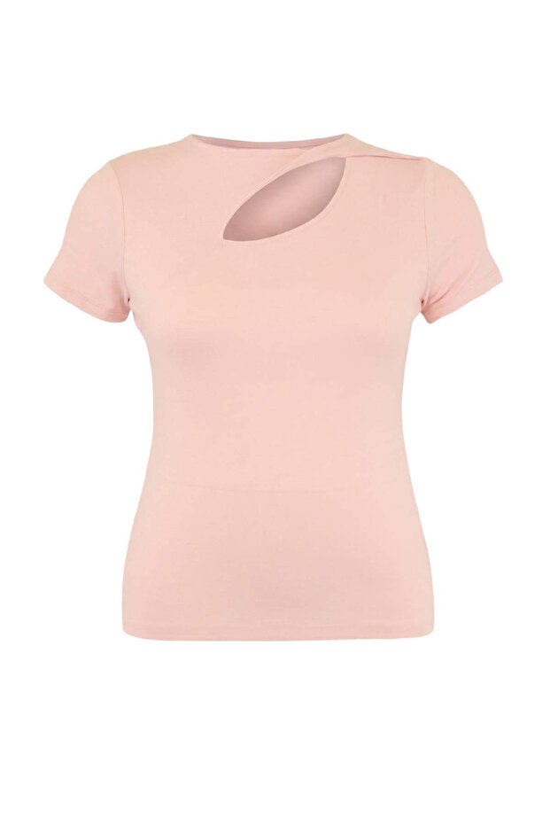 Açık Pembe Cut Out Detaylı Yumuşak Örme Büyük Beden Bluz TBBSS26AF00144 - 4