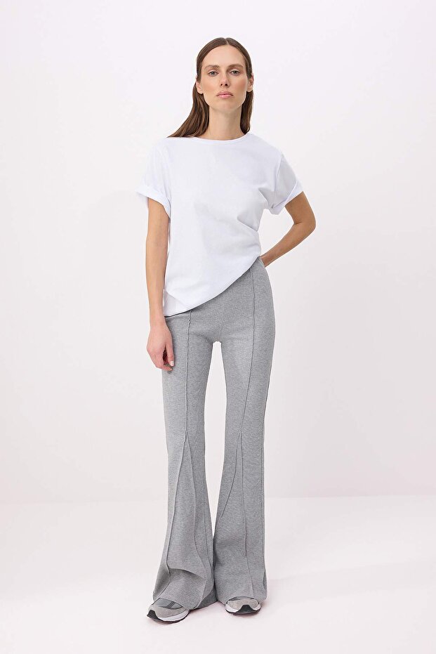 Gri Melanj Flare/İspanyol Paça Yüksek Bel Fitilli Esnek Örme Pantolon TWOSS26PL00115 - 1