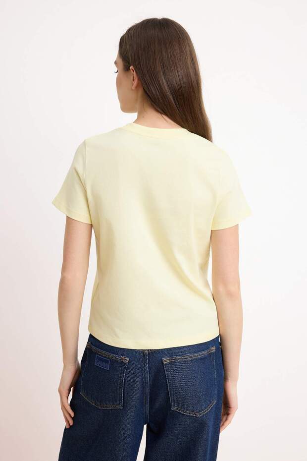 Sarı Regular/Normal Kalıp Kısa Kollu Nakışlı Tok %100 Pamuk Örme T-shirt TWOSS26TS00232 - 4