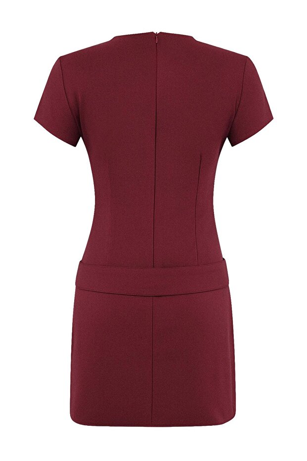 Bordo Kemerli Kısa / Mini Dokuma Elbise TWOSS26EL00057 - 6