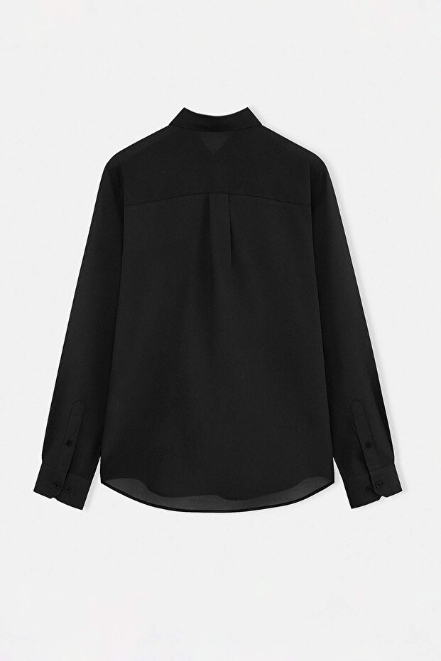Siyah Normal Kalıp/Regular Fit %100 Pamuk Yazlık Erkek Dokuma Gömlek TMNSS26GO00023 - 7