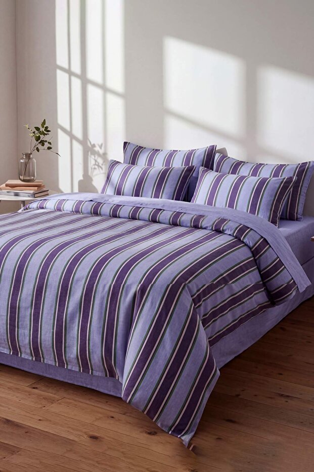 Çift Kişilik Kolay Ütülenebilir Çizgili Lastikli Çarşaflı Nevresim Takımı 200x220cm TPHSS25CKN00004