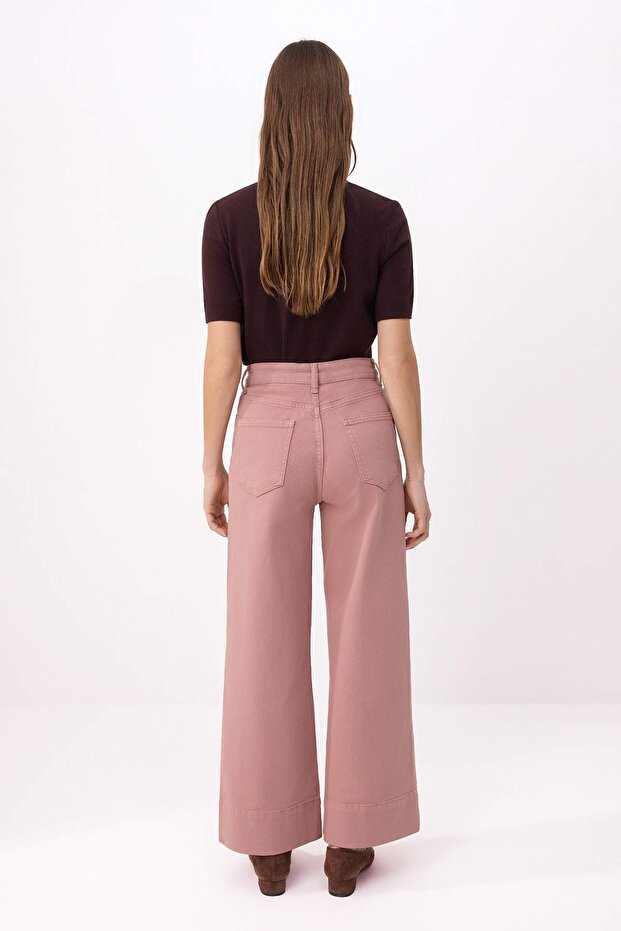 Gül Kurusu Dikiş Detaylı Yüksek Bel Orta Esnek Wide Leg Jeans TWOSS26JE00207 - 4
