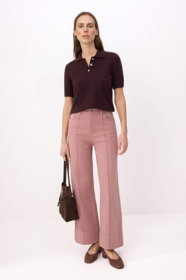 Gül Kurusu Dikiş Detaylı Yüksek Bel Orta Esnek Wide Leg Jeans TWOSS26JE00207 - 1