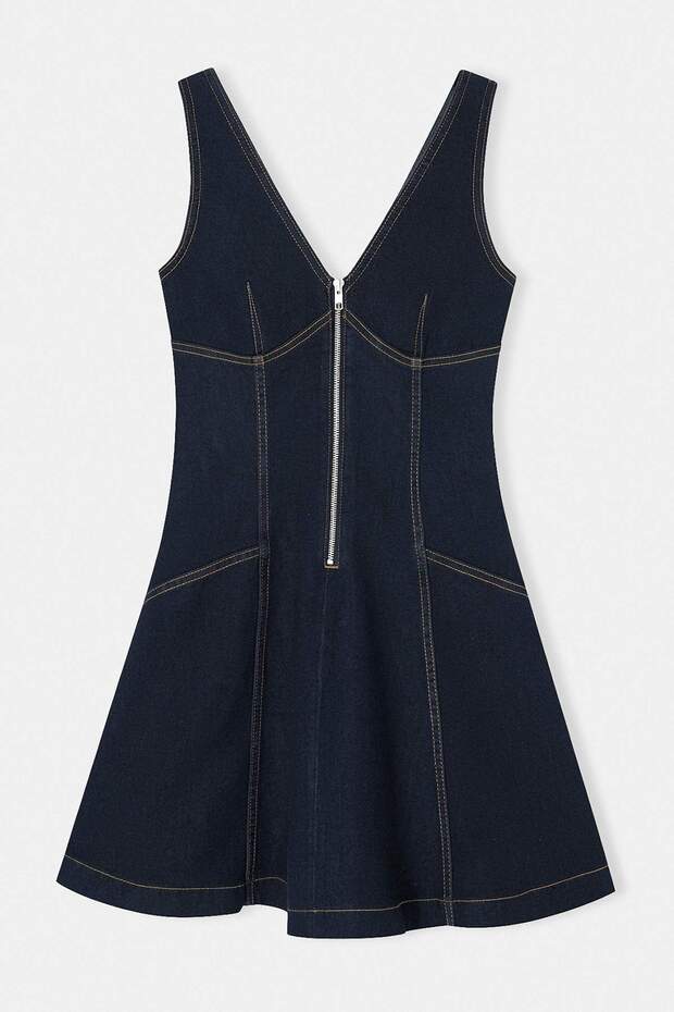 Limited Edition Koyu Mavi Fermuar Detaylı Volanlı Mini Denim Elbise TWOSS26EL00388 - 6