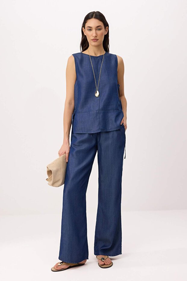 Koyu Mavi Orta Bel More Sustainable %100 Tencel Wide Leg Jeans TWOSS26JE00234