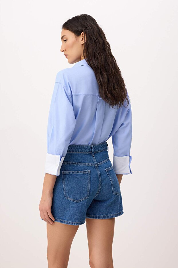 Mavi Düğme Detaylı Denim Şort Etek TWOSS26SR00104 - 4
