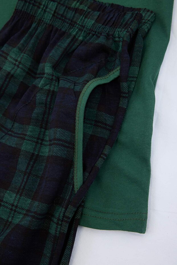 Yeşil Regular/Normal Kesim Ekose/Kareli Pamuklu Örme Pijama Takımı TMNSS26PT00048 - 8