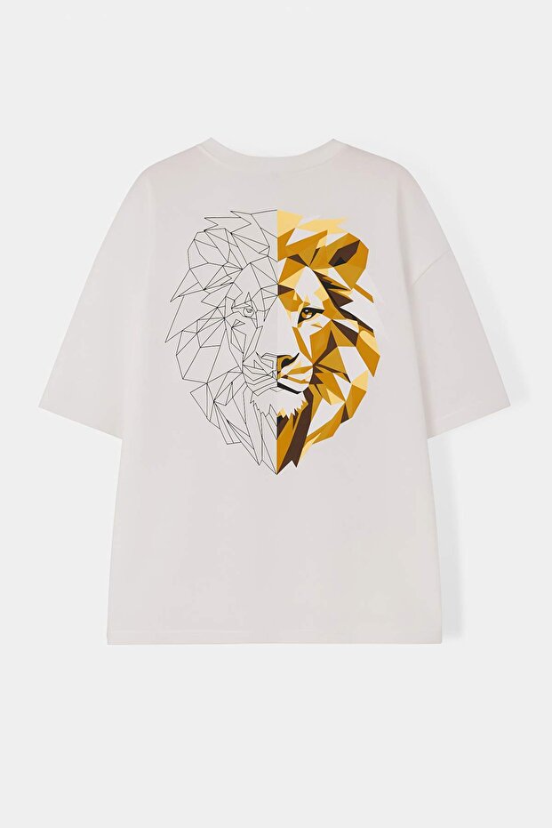 Ekru Büyük Beden Oversize/Geniş Kesim Geyik Baskılı %100 Pamuk T-Shirt TMNSS25BF00026 - 2
