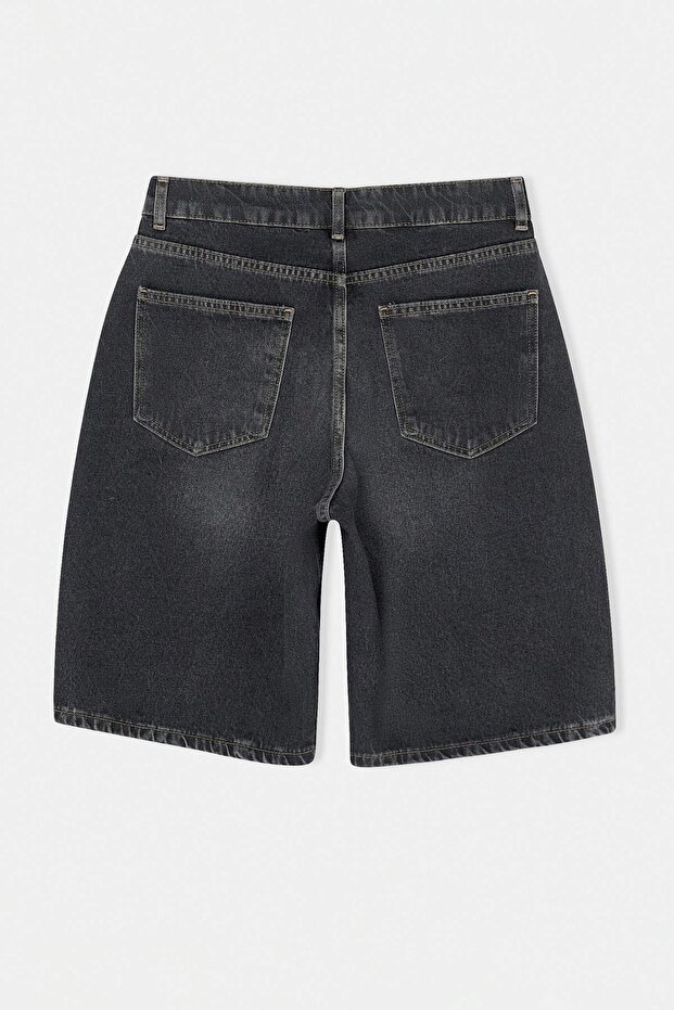 Antrasit %100 Pamuk Yüksek Bel Denim Bermuda TWOSS26SR00106 - 6