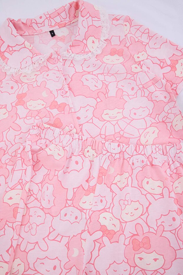 Teen Pembe %100 Pamuklu Eğlenceli Baskı Brodeli Örme Pijama Takımı THMSS26PT00150 - 7