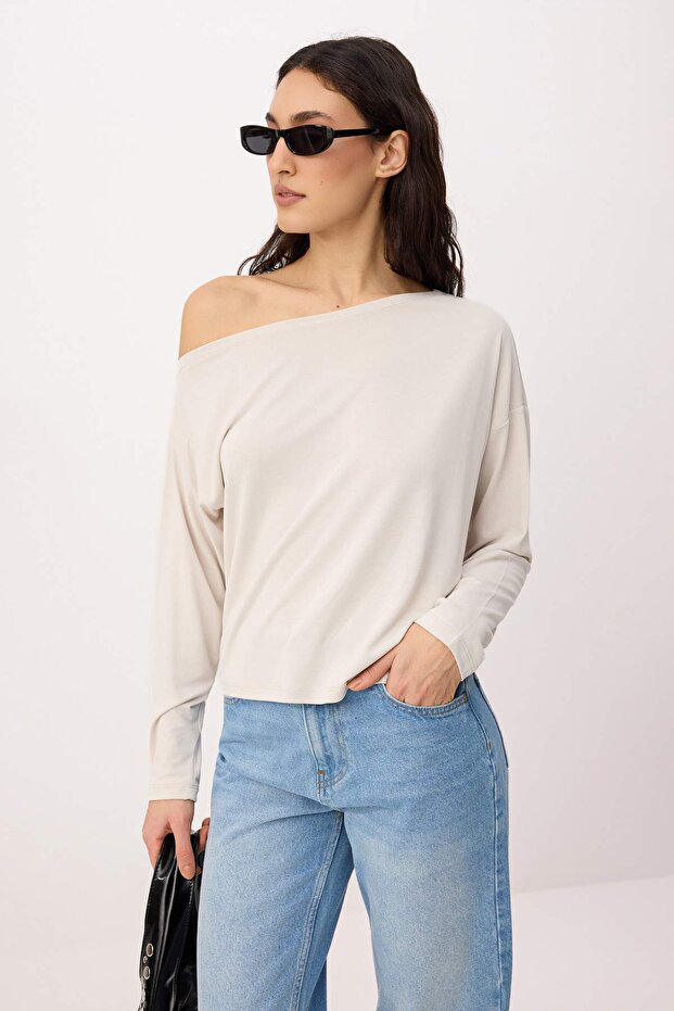 Taş More Sustainable Kayık Yaka Relaxed/Rahat Kesim Modal Premium Örme Bluz TWOAW25BZ00282 - 2