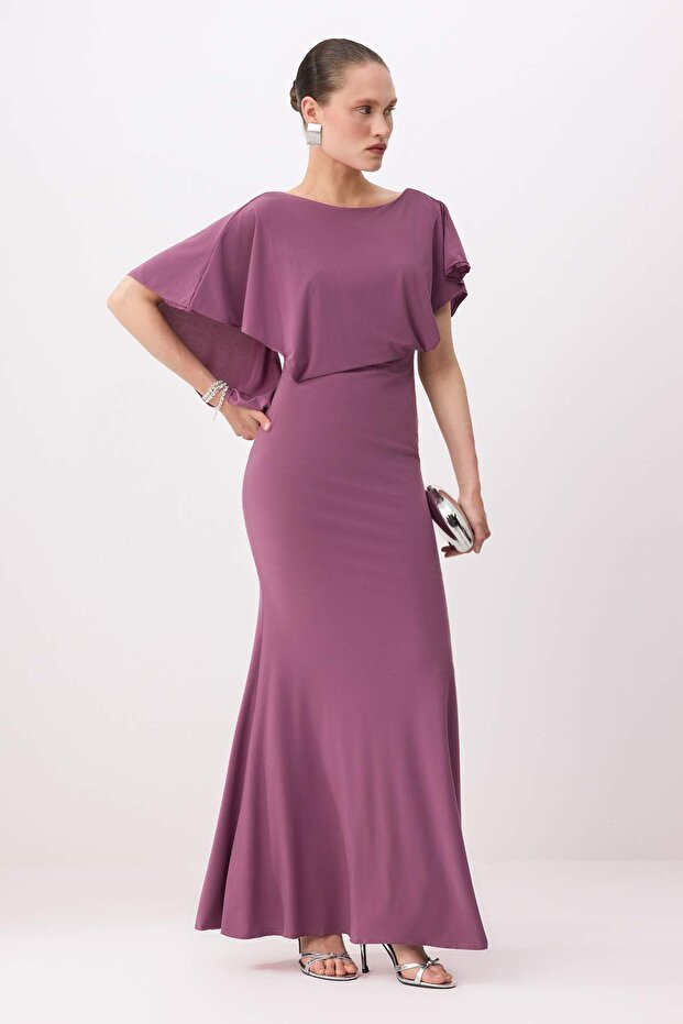 Mor Düz Sırt Dekolteli Sandy Maxi Abiye & Mezuniyet Elbisesi TPRSS26AE00105 - 2