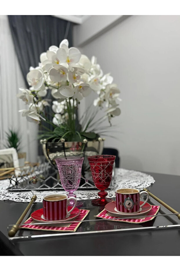 Pleksi Boru Mat Gołd Tęsı for 4-6 People Tea/Coffee/Engagement/Promise