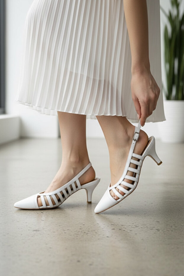 WOMEN'S WHITE GENUINE LEATHER THIN HEEL SHOES, NUMBER 35-41