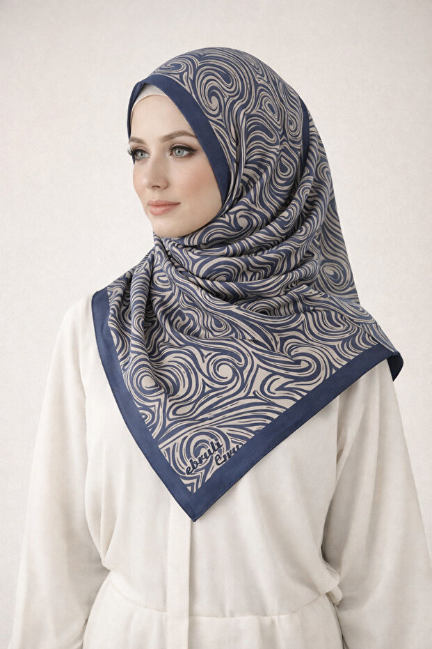 إبرولي جان جان وشاح حلزوني منقوش 90x90 سم