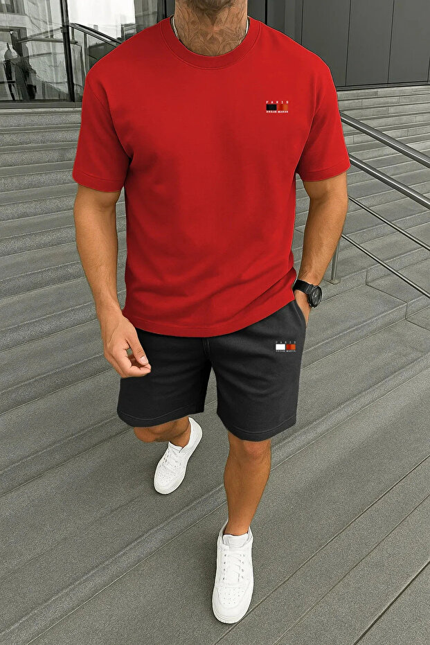 Men's Minimal Paris Dream Maker T-Shirt Shorts - White Black Shorts T-Shirt Two-Piece Set Crew Neck