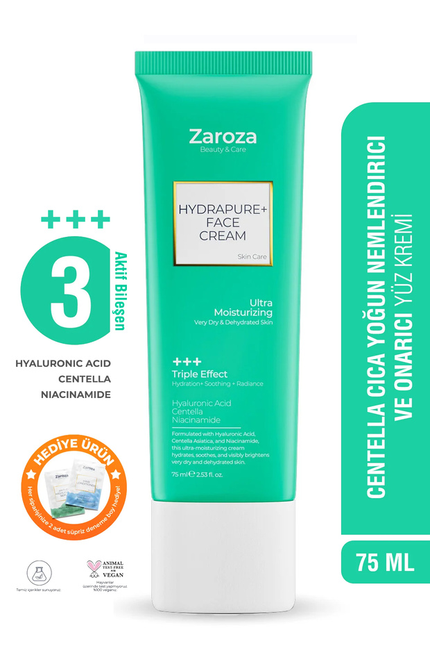 ZAROZA Yoğun Nemlendirici Yüz Kremi, Hydrapure+ 3 Etki; Nemlendirme, Leke, Onarma-HA, Centella, Niacinamide