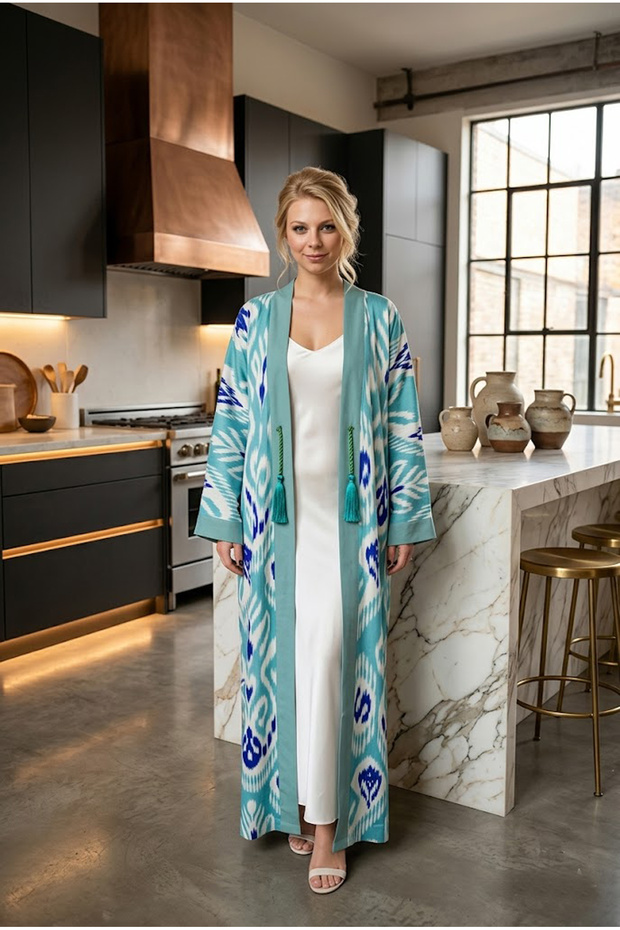 Ikat Pattern Long Kimono & Kaftan