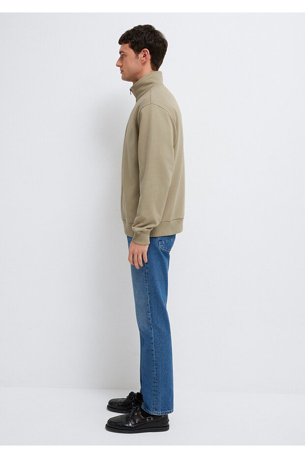 Yarı Fermuarlı Basic Bej Sweatshirt 0S10419-70204 - 4
