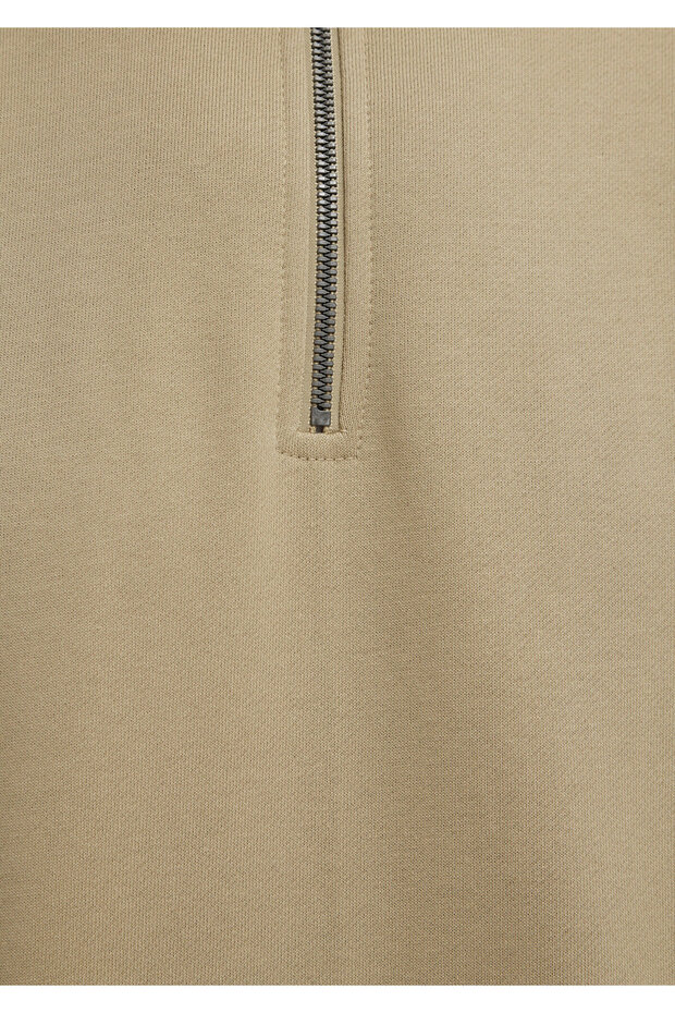 Yarı Fermuarlı Basic Bej Sweatshirt 0S10419-70204 - 8